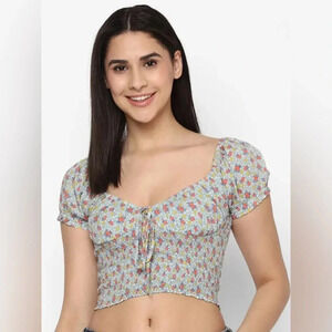 American Eagle Smocked Floral Crop Top- Size L